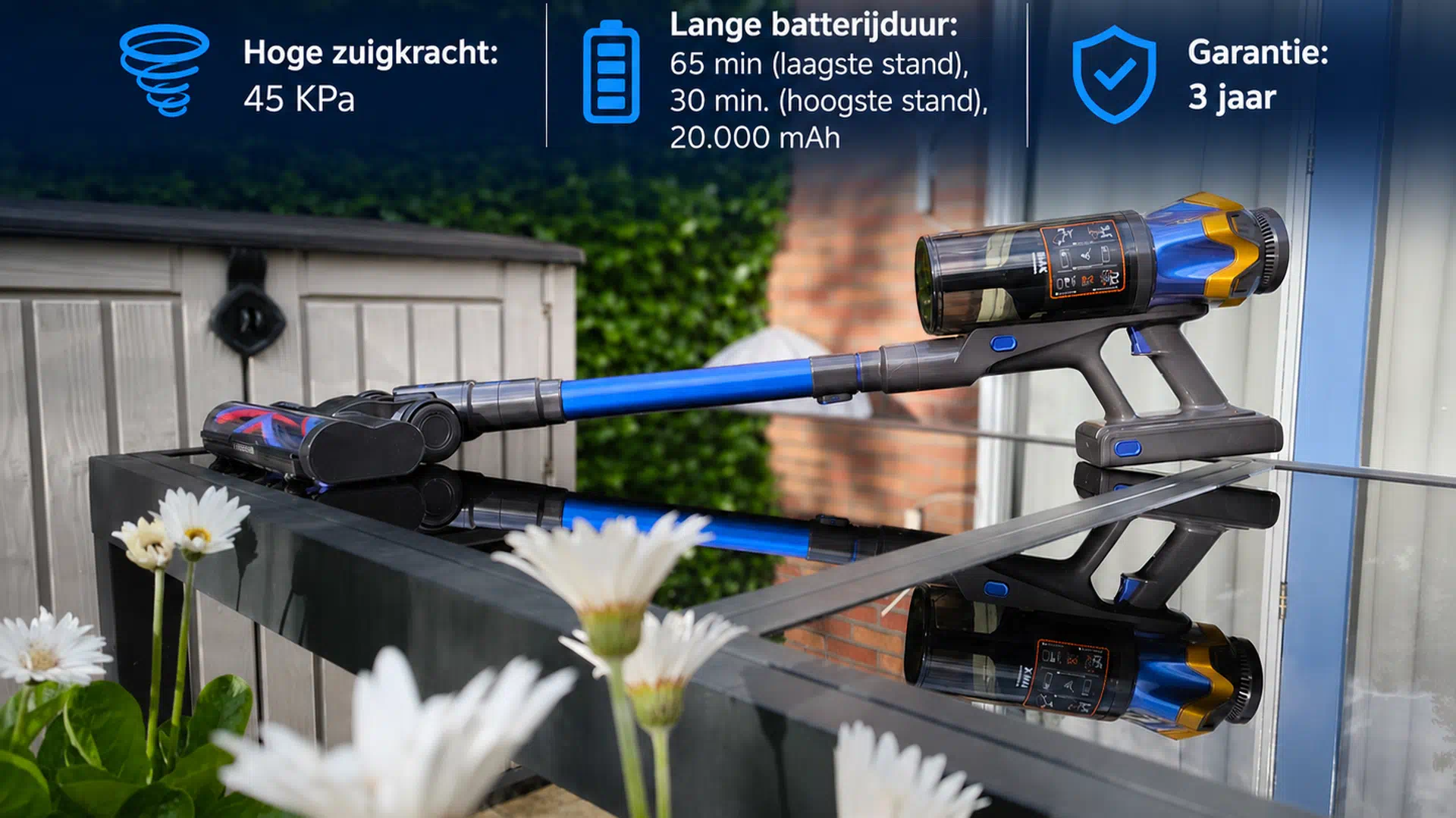 Bulelink Zenith G10 steelstofzuiger met 45 KPa zuigkracht, verwisselbare accu en 65 minuten gebruiksduur.