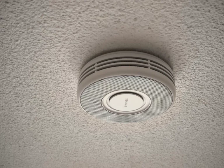 X-Sense rookmelder aan het plafond voor brand- en rookdetectie.