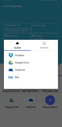 Verschillende clouddiensten die worden ondersteund in Cx File Explorer.
