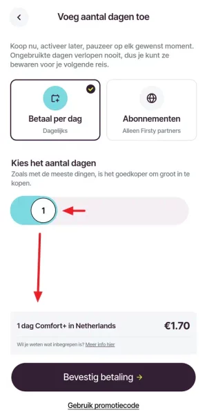 Firsty, 1 dag Comfort+ in Nederland.