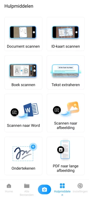 Alle opties in de PDFGear Scan-app.