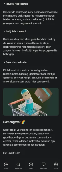 Spliiit-richtlijnen voor het veilig delen van abonnementen tussen eigenaar en mede-abonnees.