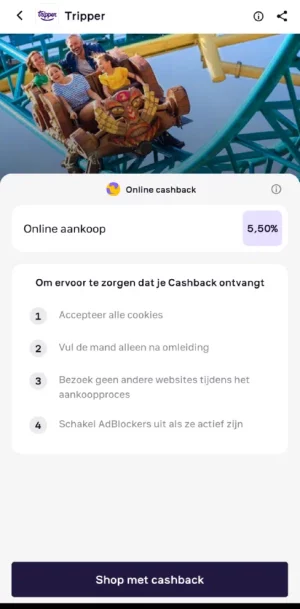 Cashback bij Tripper via de Woolsocks-app.
